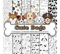 Cute Dogs Scrapbook Paper Craft Pad: 12 Dog-Themed Designs, 24 Double-Sided Sheets Printed on 8.5"x8.5" Size Paper With Premium Color. For Decorative, ... Etc With Paw Patterns & Adorable Puppies.