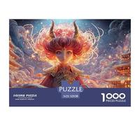 Cute Doll with Red Hair Horns 1000 Piezas Corte Preciso Rompecabezas Horned Fantasy Girl Familia Jigsaw Regalo Adultos 52x38cm/1000pcs