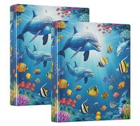 Cute Dolphins Fish Blue - Carpetas de 3 anillos de 1.5 pulgadas con capacidad para 200 hojas, carpetas divertidas, cuaderno de recetas con anillos redondos, 12.4 x 10.6 x 2.36 pulgadas, 1 paquete