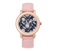 Cute Doodle Astronauts - Reloj de pulsera analógico de cuarzo para mujer con correa de piel