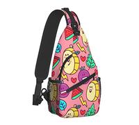 Cute Doodle Cartoon Fruit Pattern Sling Bag para Mujeres Hombres,Frutas Print Crossbody Shoulder Bags Casual Sling Backpack Chest Bag Travel Senderismo Mochila para Exteriores