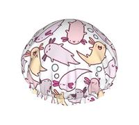 Cute Doodles Axolotl Pattern Gorro de ducha, gorros de ducha de baño reutilizables para mujeres de pelo largo, gorro de ducha de baño impermeable de doble capa, protector de cabello para niños, niña
