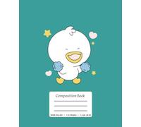 Cute Duck Composition Notebook - Kawaii Duck Journal with Teal Background & Stars | 110 Pages, Wide Ruled, 7.5 x 9.25 in | Fun Notebook for Kids, Girls & Teens