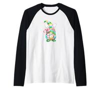 Cute Easter GNOME Girl Bunny Ears For Egg Hunting In Spring Camiseta Manga Raglan