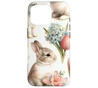 Cute Easter Rabbit Decor For Women with Tulip Flower Pattern Carcasa para iPhone 16 Pro