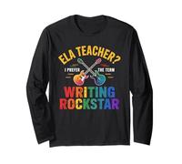 Cute ELA Teacher WRITING ROCKSTAR La lectura gramática es mi atasco Manga Larga
