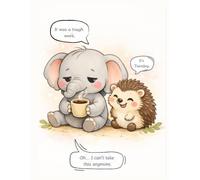 Cute Elephant and Hedgehog Blank Sketchbook: Kawaii Animal Meme Journal Unlined Notebook Large Plain Paper for Sketching Funny Coffee Tuesday Drawing Book 8.5x11