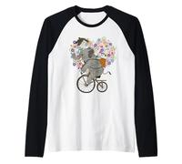 Cute Elephant Loves Cycling On Vintage Bike Floral Heart Camiseta Manga Raglan