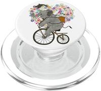 Cute Elephant Loves Cycling On Vintage Bike - Floral Heart PopSockets PopGrip para MagSafe