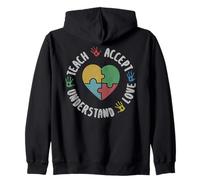 Cute Enseñar Aceptar Entender Amor Puzzle Autismo Conciencia Sudadera con Capucha