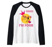 Cute Face 4th Birthday Girl's Camiseta Manga Raglan