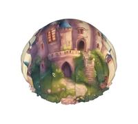 Cute Fairy Tale Castle04 - Gorros de ducha para mujer, reutilizable, grande, cuidado del cabello, largo y corto, para baño de niños