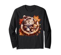 Cute Fall Cat Graphic For Cat Grandma and Autumn Kitten Mom Manga Larga