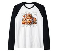 Cute Fall Pumpkin GNOME For Women I Love Fall Most of All Camiseta Manga Raglan
