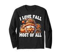 Cute Fall Pumpkin GNOME For Women I Love Fall Most of All Manga Larga