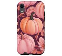Cute Fall Themed Pink Pumpkin Flower Autumn Leaves Purple Carcasa para iPhone XR