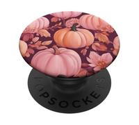 Cute Fall Themed Pink Pumpkin Flower Autumn Leaves Purple PopSockets PopGrip Adhesivo