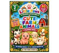 Cute Farm Animals Coloring Book: 40 Fun & Easy Farm Animal Coloring Pages for Kids Ages 3-8 | Cute Barnyard Friends (Little Paws Coloring Adventure)