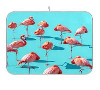 Cute Flamingo - Alfombrilla de secado de platos, color turquesa, almohadilla de secado de microfibra, 16 x 18 pulgadas