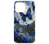 Cute Floral Rose Blue Butterfly Design Blue Flower Galaxy Carcasa para iPhone 13 Pro MAX