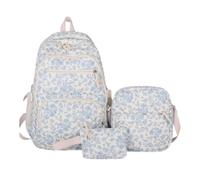 Cute Floral School Backpack - Women Bookbag with Sling Bag and Pouch