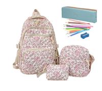 Cute Floral School Backpack - Women Bookbag with Sling Bag and Pouch