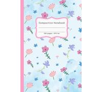 Cute flower in blue background composition notebook: Ideal paperback for adults, teens and kids ,use in school , college , do homework , take note, journaling or others ,wide ruled 6x9 inc.,100 pages