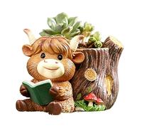 Cute Flower Pots, Resin Rustic Cow Shaped Planter With Drainage And Non Slip Base, Funny Decorative Plant Pot For Indoor Kitchen Bedroom Living Room Office Dorm Farmhouse Garden Yard Home Decor Use