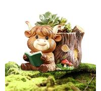 Cute Flower Pots, Resin Rustic Drainage Non-Slip, 10.8x8.5x8cm Funny Cow Planter with Build, Decorative Holder for Indoor Kitchen Bedroom Living Room Office Dorm Garden, Home Accessories for Ornament