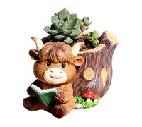 Cute Flower Pots, Resin Rustic Planter, 10.8x8.5x8 cm Container with Drainage Hole, Garden Tool with Easy Setup, Household Supply Accessory for Indoor Kitchen Bedroom Living Room Office & Dormitories