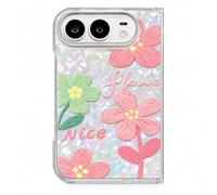 Cute Foldable Case for iPhone Duo, Slim Hard PC Protective Phone Case with Cartoon Pattern for Girls and Women (Flower)