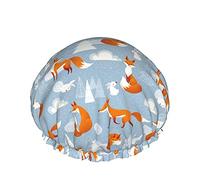 Cute Fox And Bunny And Christmas Decorations Reutilizable Elástico Baño Gorro De Ducha Impermeable Para Mujeres, Gorros Para Niñas Spa Uso En El Hogar, Hotel Y Peluquería