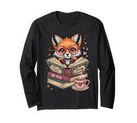 Cute Fox Read Books Stay Weird Cottagecore Reader Estética Manga Larga
