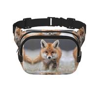 Cute Fox - Riñonera cuadrada de doble capa, unisex, con correa ajustable, para correr, viajar