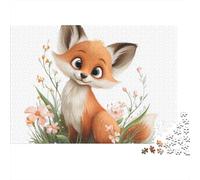 Cute Fox with Flowers Puzzle Imposible,desafío for Adults Entretenimiento Creativo 1000 Piezas Obra De Arte De Juego De para Adultos Y Niños A Partir De 12 Años 70x50cm/1000pcs
