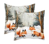 Cute Foxes on Snowy Forest - Juego de 2 fundas de almohada cuadradas decorativas de terciopelo suave para sofá, cama, coche, sala de estar, 40 x 40 cm