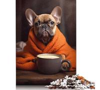 Cute French Bulldog Coffee Puzzles Imposible,desafío para Adultos Juego Educativo 1000 Piezas Obra De Arte De Juego De para Adultos Y Niños A Partir De 12 Años 1000pcs (75x50cm)