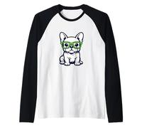 Cute French Bulldog Graphic with Glasses Pop Art Frenchie Camiseta Manga Raglan
