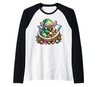 Cute Frenchie In Santa`s Little Helper Dog Costume Christmas Camiseta Manga Raglan