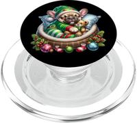 Cute Frenchie In Santa`s Little Helper Dog Costume Christmas PopSockets PopGrip para MagSafe