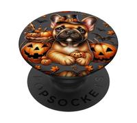 Cute Frenchie Pumpkin and Bat Decor French Bulldog Halloween PopSockets PopGrip Adhesivo