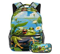 Cute Frog and Flower Experience The Perfect School Companion, juego de 2 mochilas escolares para niños, niñas y adolescentes con mochila y estuche para lápices, multicolor, B:29.4x20x40cm\