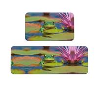 Cute Frog Christmas - Juego de 2 tapetes de cocina antideslizantes para fregadero, cuarto de lavado