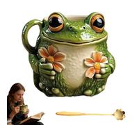 Cute Frog Flower Mug-Cozy Coffee Cup, Adorable Frog Creative Animal Mug Holding with Flowers, 3D Novelty Creative Cartoon Frogs Tea Cup for Home Office Travel