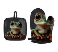 Cute Frog - Juego de 6 manoplas de horno y soportes para ollas, resistentes al calor, guantes de horno, almohadillas calientes para cocina, hornear, cocinar, asar a la parrilla