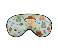 Cute Frog Mushroom House Sleep Mask Blindfold Butterfly Flowers Ajustable Super-Smooth Soft Eye Mask Cover para Hombres Mujeres Viajes y siesta