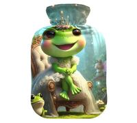 Cute Frog Queen Green - Botella de agua caliente o fría con tapa suave, bolsa de agua caliente para compresas frías y calientes, 2 litros