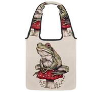 Cute Frogs Hold Various Heart Bolsa de lona para mujer, bolsa de tela reutilizable con asa ancha, Multicolor 04, 14.1x14.9in/36x38cm