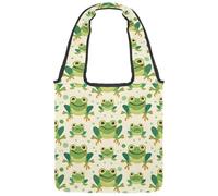 Cute Frogs Hold Various Heart Bolsa de lona para mujer, bolsa de tela reutilizable con asa ancha, Multicolor 01, 14.1x14.9in/36x38cm