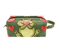 Cute Frogs Hold Various Heart - Neceser portátil para colgar artículos de aseo de viaje, estuche de maquillaje para niños, estuche de maquillaje para niños, Multicolor 01, 8.2x3.1x3.5 in/21x8x9 cm